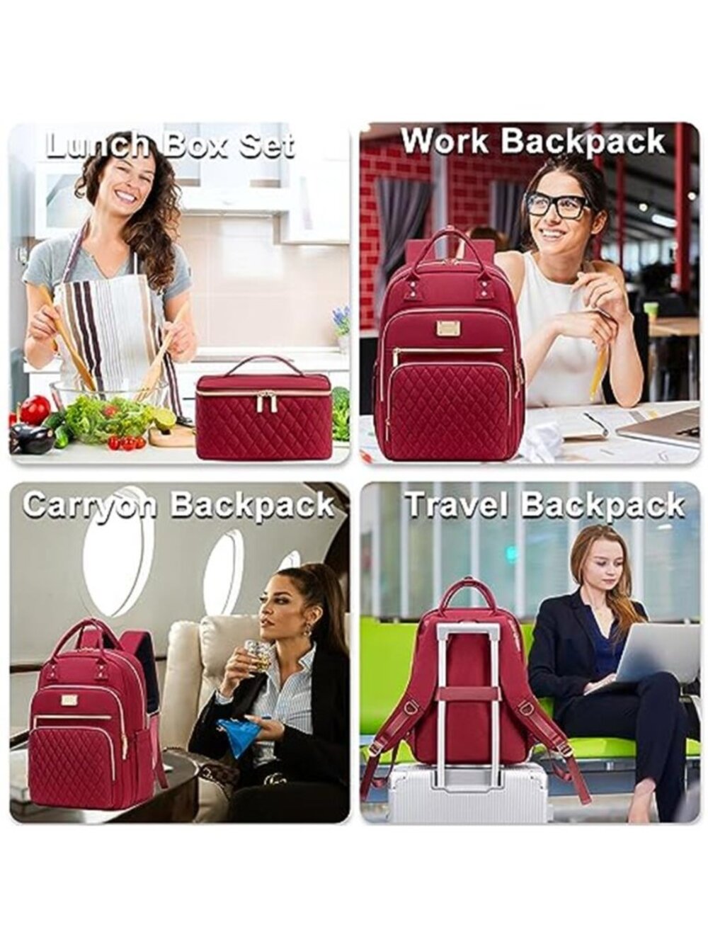 Womens Laptop Backpack With Lunch Bag 15.6 in Work Travel Nurse Teacher Bookbag - Picture 7 of 7